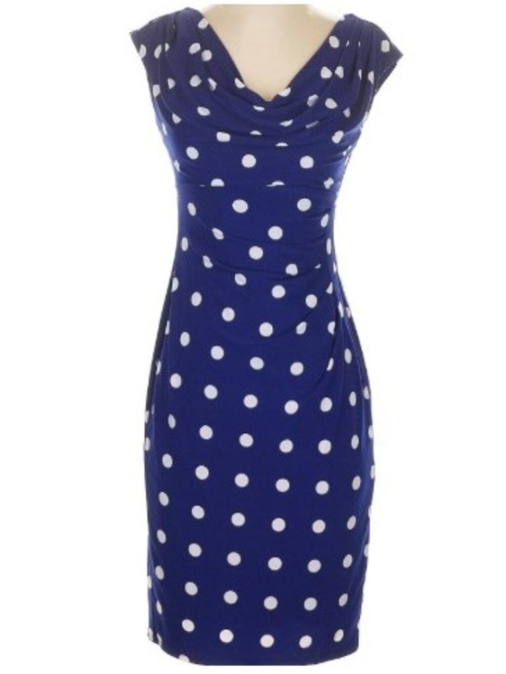 Lauren Ralph Lauren cowl neck polka dot shift dress navy white